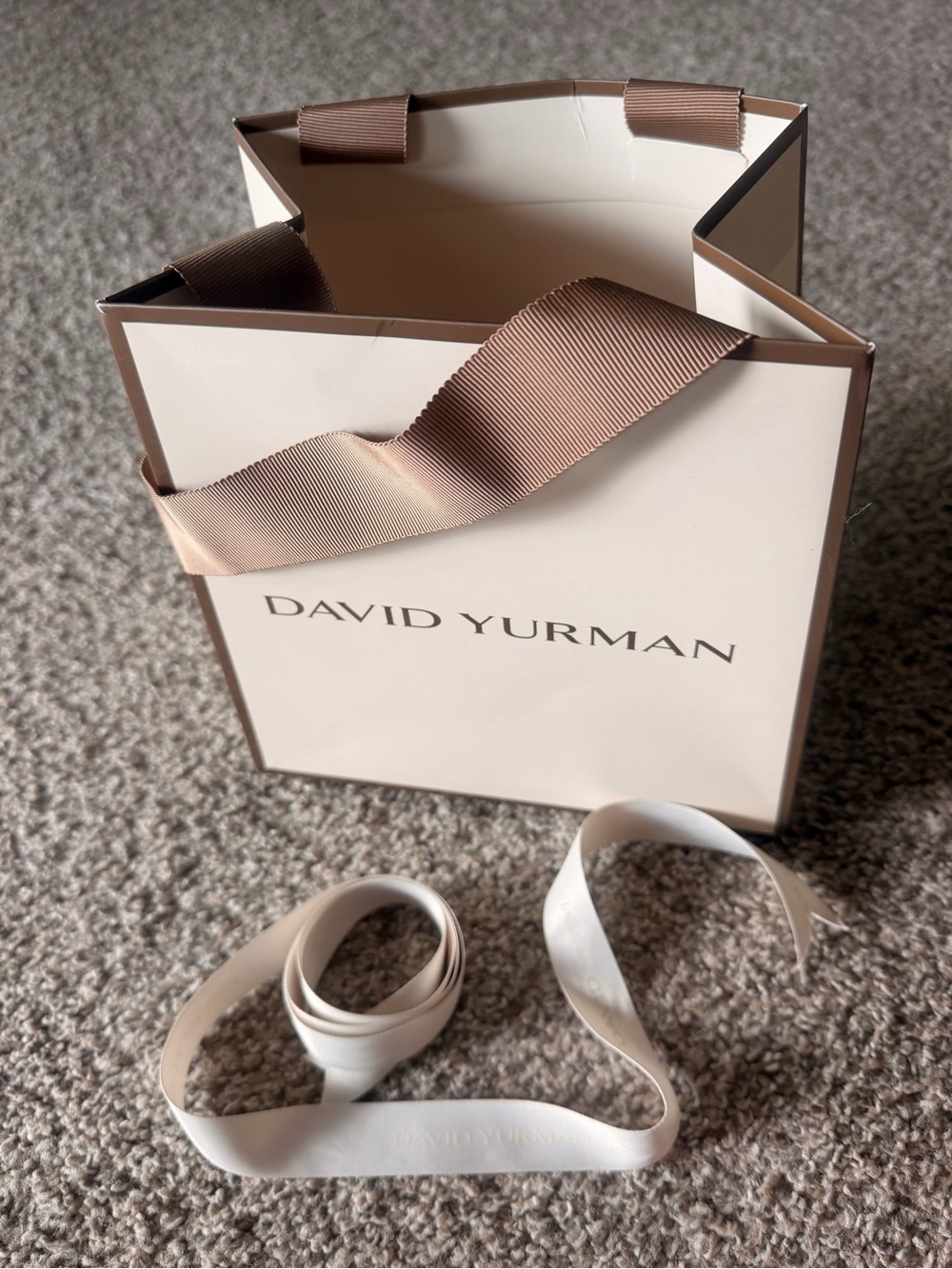 David Yurman Cream and Brown Branded Gift Bag with Ribbon